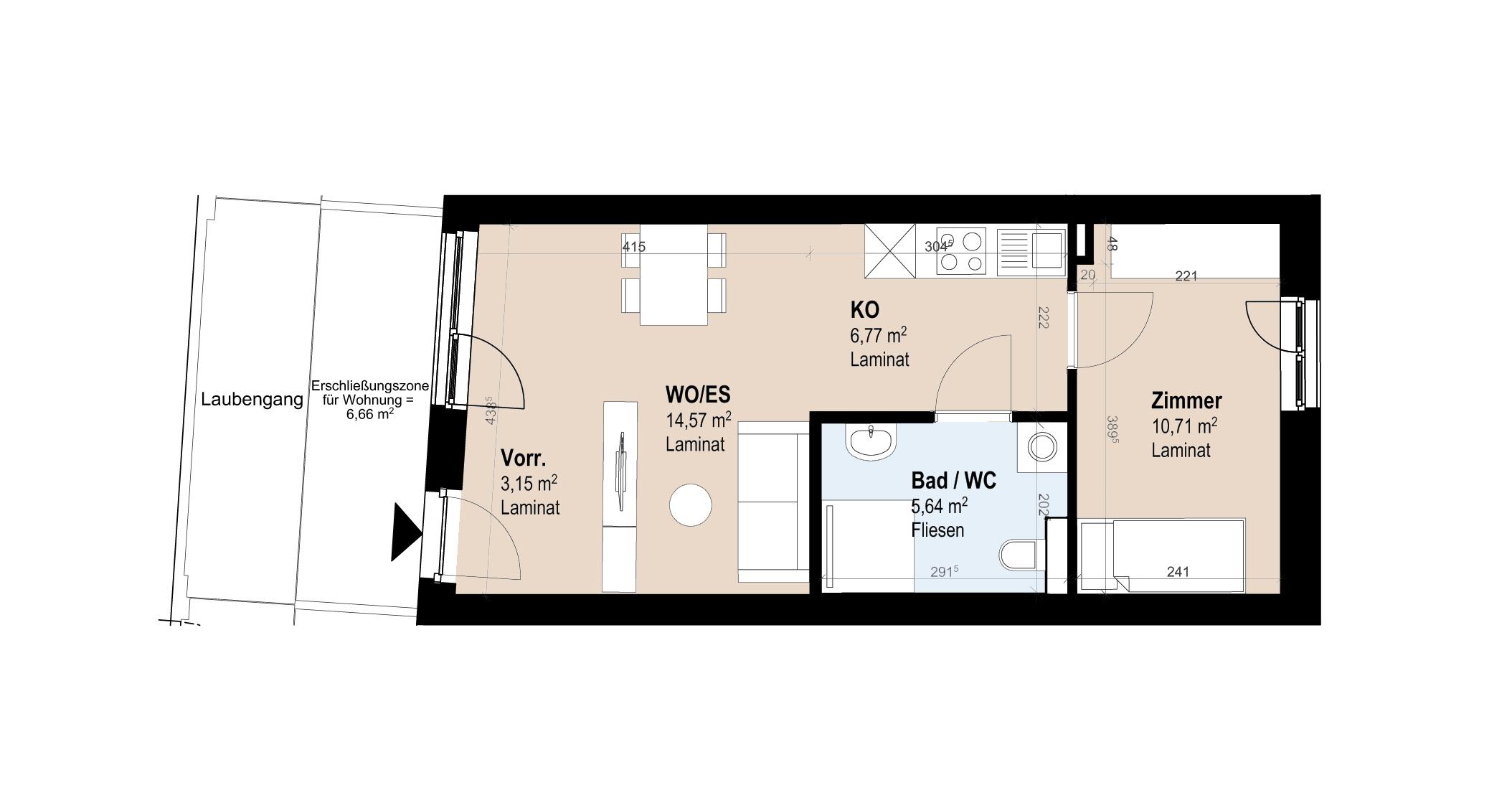 Neubauwohnung mit 2 Zimmern im 2. Stock