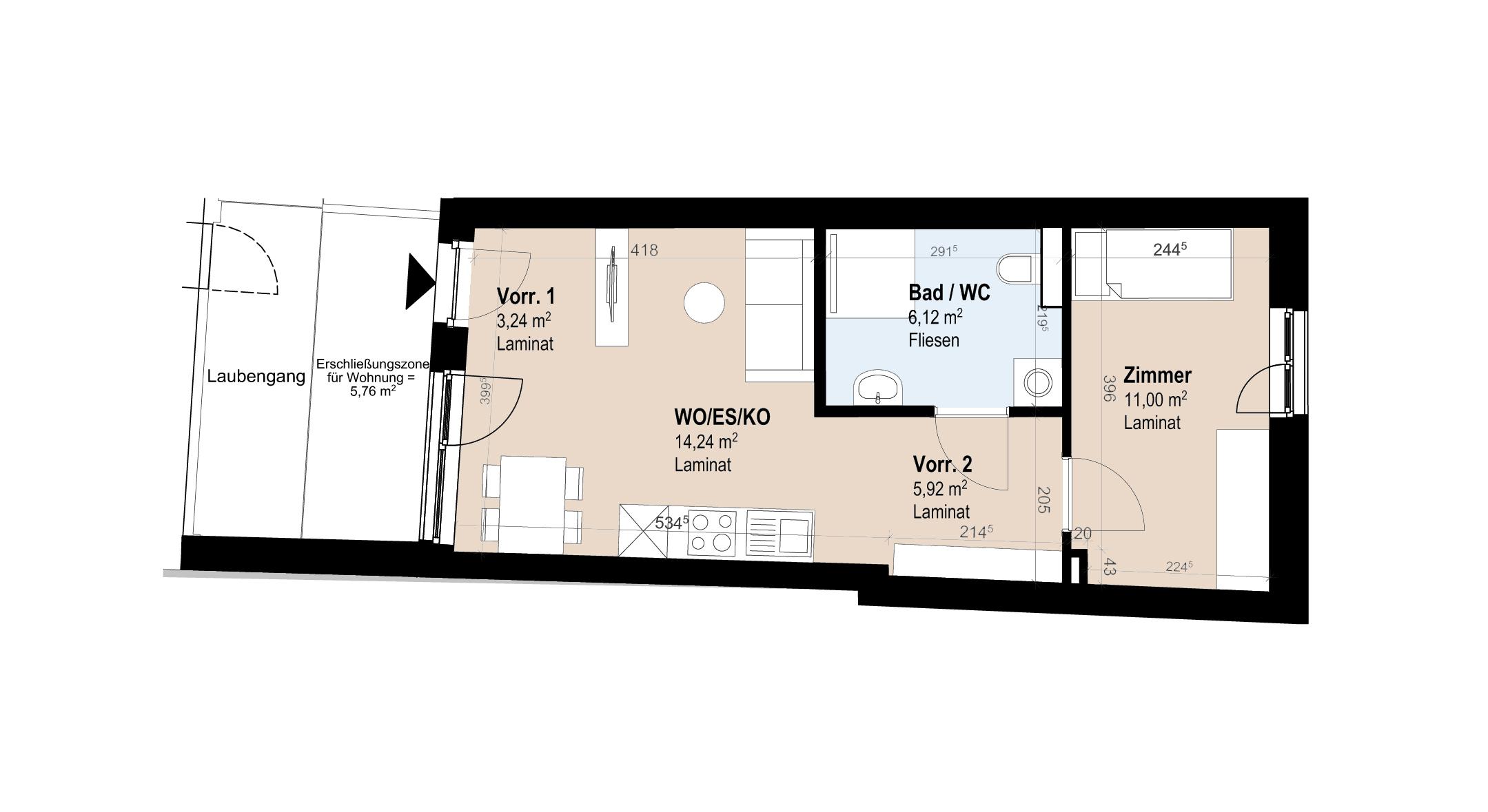 Moderne Neubauwohnung mit 2 Zimmern im 2. Stock