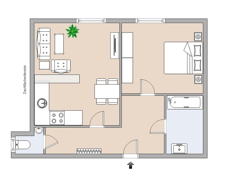 Sch&ouml;ne Wohnung mit Wohnk&uuml;che im 1. Stock