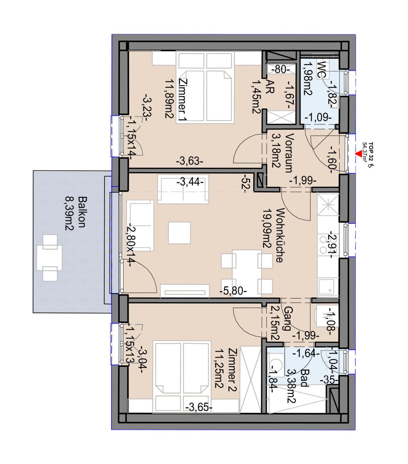 Geförderte Neubauwohnung mit Balkon im 1. Stock Geförderte Neubauwohnung mit Balkon im 1. Stock