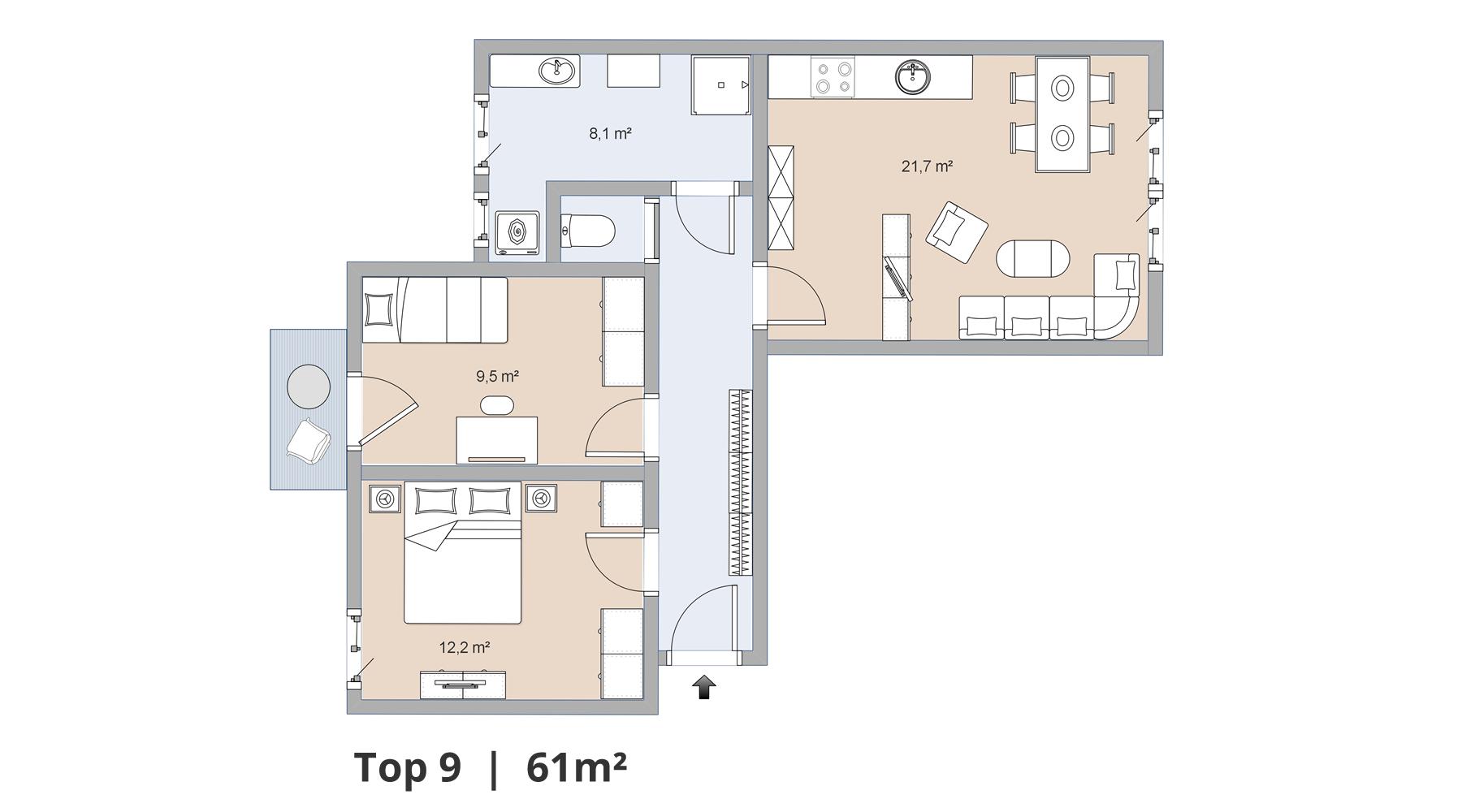 Attraktive 3-Zimmer-Dachwohnung mit Balkon im 3. Stock