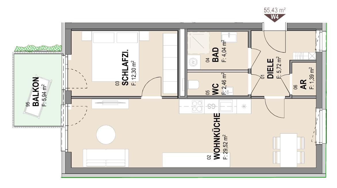 Geförderte Neubauwohnung mit Balkon im 1. Stock Geförderte Neubauwohnung mit Balkon im 1. Stock